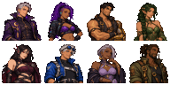 Eight original adult fantasy and cyborg portraits, each exactly 48 by 48 pixels